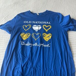 Blue Graphic T-Shirt with Yellow Hearts